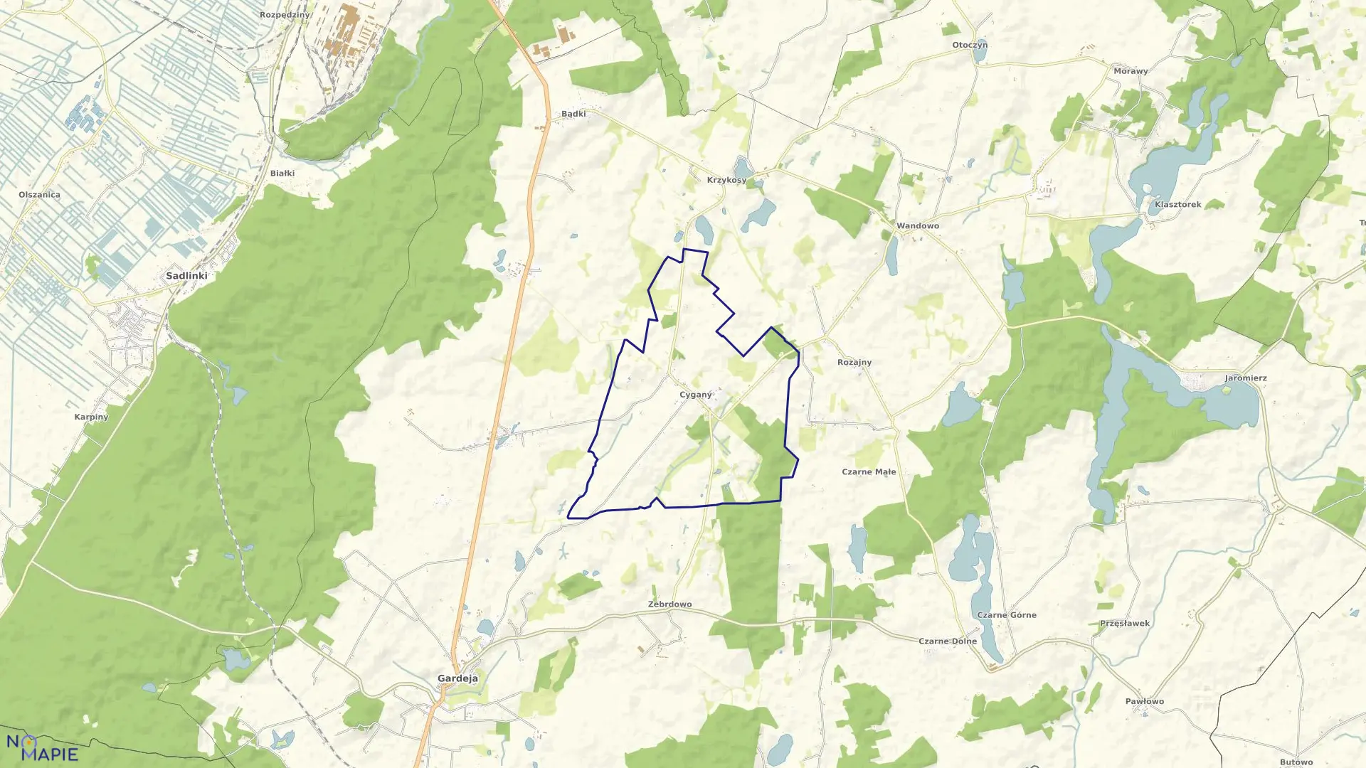 Mapa obrębu Cygany w gminie Gardeja