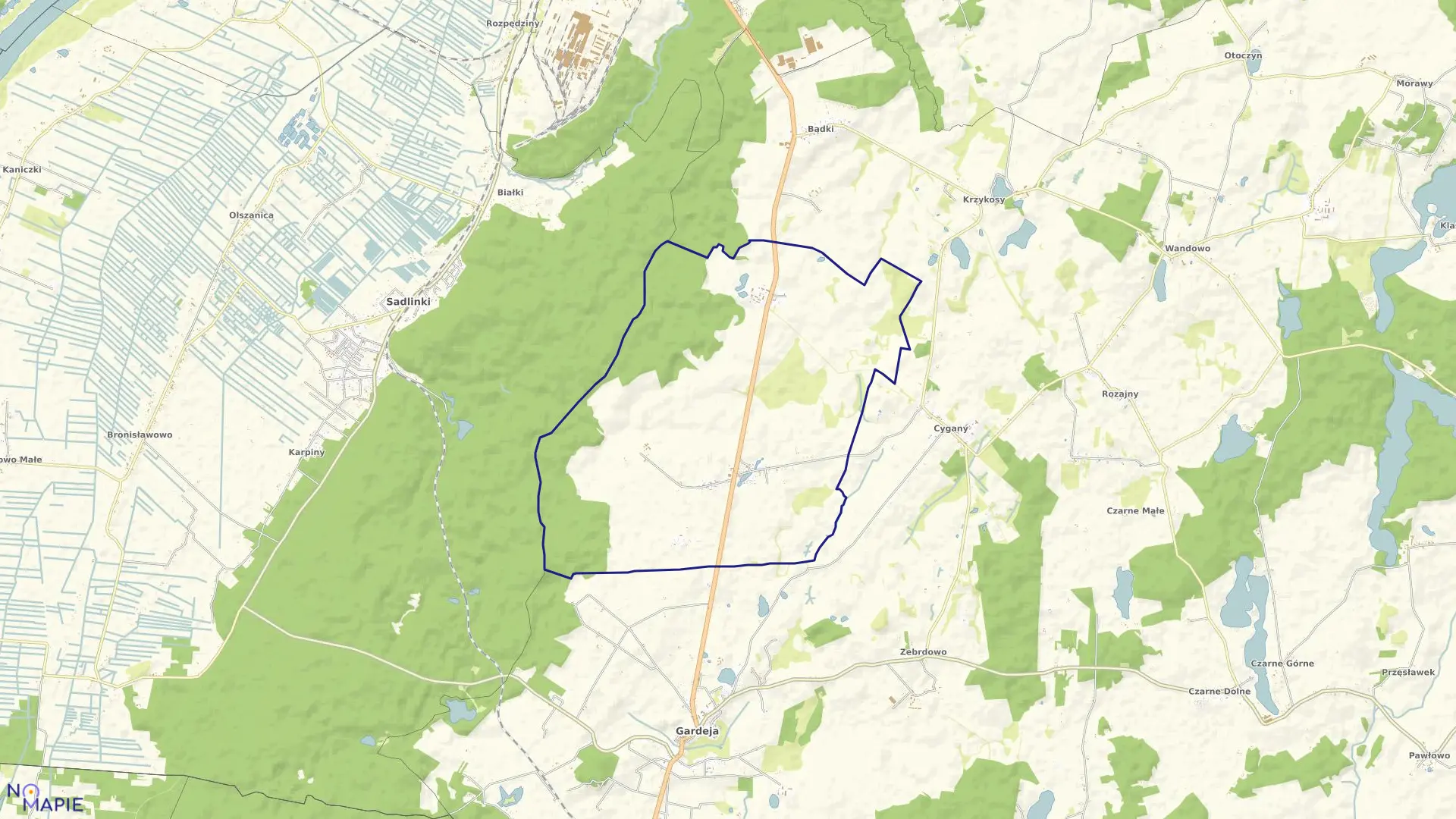 Mapa obrębu Otłowiec w gminie Gardeja